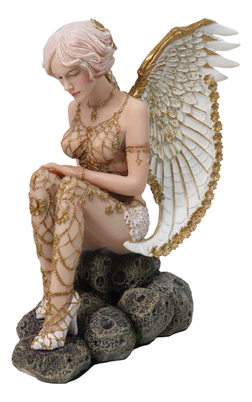 Victory Angel Winged Warrior Seraph With Golden Fish Net Outfit Figurine 6.25"H