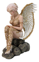 Victory Angel Winged Warrior Seraph With Golden Fish Net Outfit Figurine 6.25"H