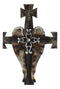 Black Biker Iron Cross With Angel Wings Layered Faux Wooden Wall Cross Plaque