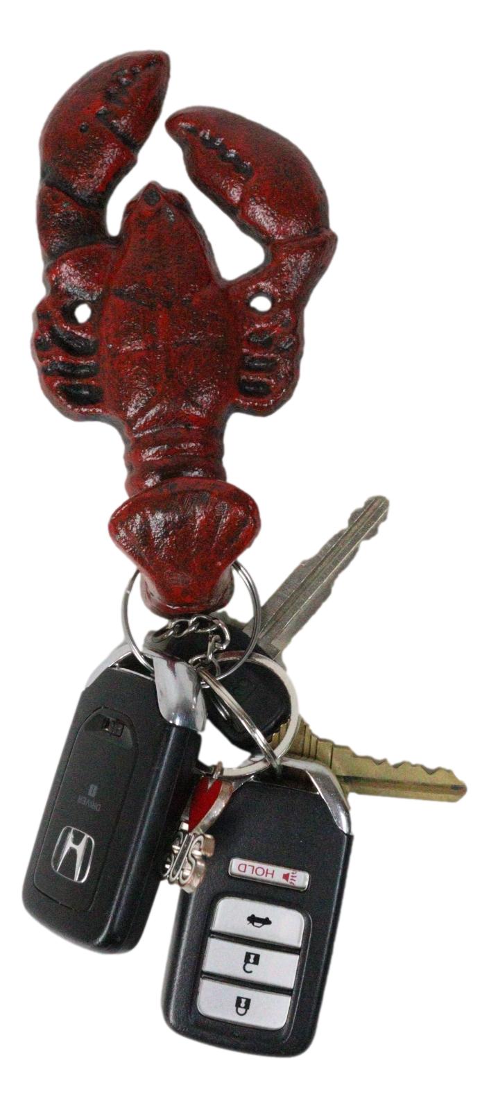 Set of 2 Cast Iron Red Nautical Cajun Creole Crawfish Lobster Tail Wall Hooks