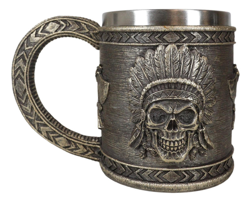 Native Indian Chief With Headdress Roach Skull And Crossed Axes Coffee Mug Cup