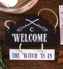 Witchcraft Welcome The Witch is in Crossed Broomsticks Wooden Wall Sign Decor