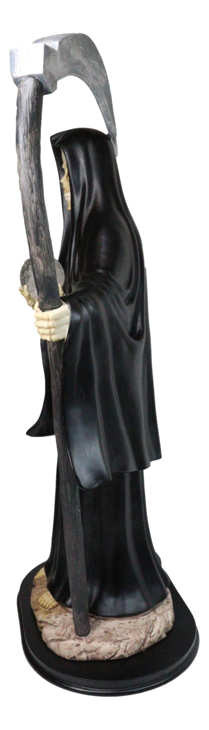 Large 2 Feet Tall Holy Death Santa Muerte Holding Scythe In Black Robe Statue