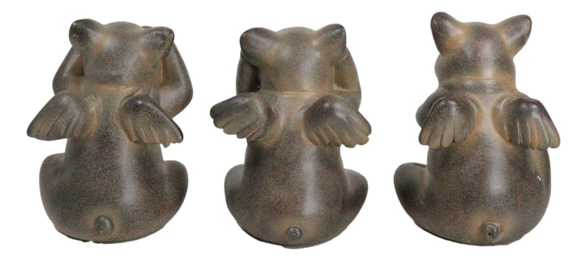 Rustic Country Angel Winged Pigs in See Hear Speak No Evil Poses Figurines Set - Ebros Gift