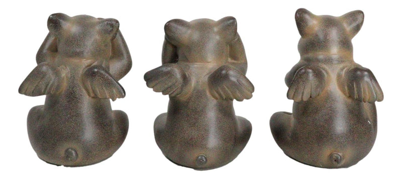 Rustic Country Angel Winged Pigs in See Hear Speak No Evil Poses Figurines Set