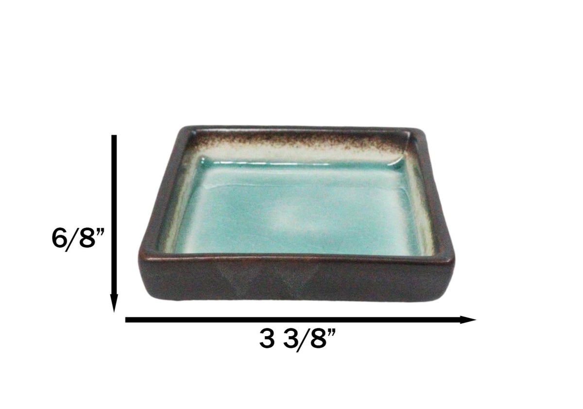 Set Of 6 Midori Kannyu Crackle Green Ceramic Square Condiment Sauce Dishes 2oz