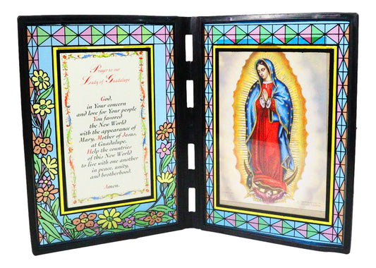 Catholic Our Lady Of Guadalupe Mary Stained Glass Art Plaque With Prayer Panel
