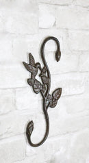 Pack of 2 Cast Iron Whimsical Hummingbird By Vine Planter Holder Wall Hook 11"H
