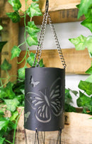 Monarch Butterlfy Cylindrical Steel Metal Filigree Hanging Solar Wind Chime