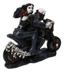 Gothic Ghost Skeleton Biker Couple on Red Roses Motorcycle Bike Figurine