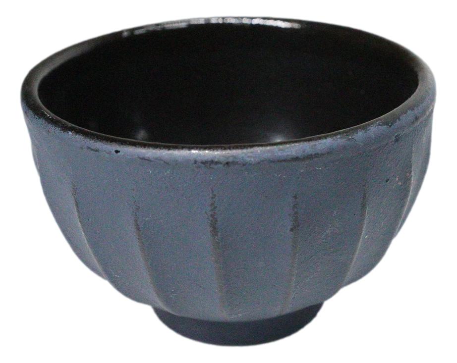 Dark Gray Ridged Lines Japanese Tetsubin Style Cast Iron Tea Cups Set of 4