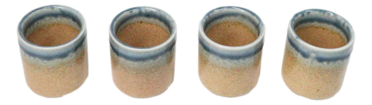 Set of 4 Artistic Blue River Sand Ao Nagashi Porcelain 1.25oz Ochoko Yuzu Cups