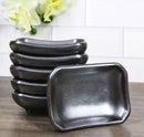 Pack Of 6 Ceramic Black Tetsu Kesho Soy Sauce Oil Condiment Rectangular Dishes