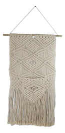 Boho Hand Woven Cotton Macrame Tapestry With Center Pocket & Tassels Wall Decor