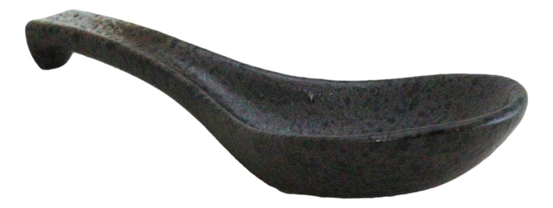 Pack of 6 Charcoal Grey Tone Hakumu Ceramic Asian Soup Spoons With Hook 5.75"L