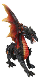 Gothic Guardian Black Spiked Fire Dragon Figurine With Ember Flame Wings