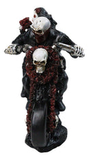 Gothic Ghost Skeleton Biker Couple on Red Roses Motorcycle Bike Figurine