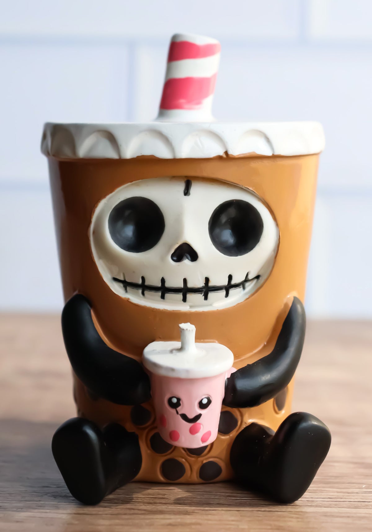 Furrybones Bobby The Bubble Tea Drink Boba Pearls Skeleton Furry Bone Figurine - Ebros Gift