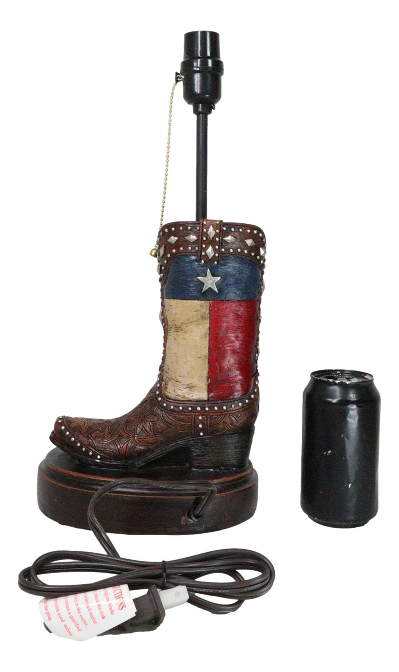 Western Floral Tooled Leather Texas State Flag Cowboy Boot Desktop Table Lamp