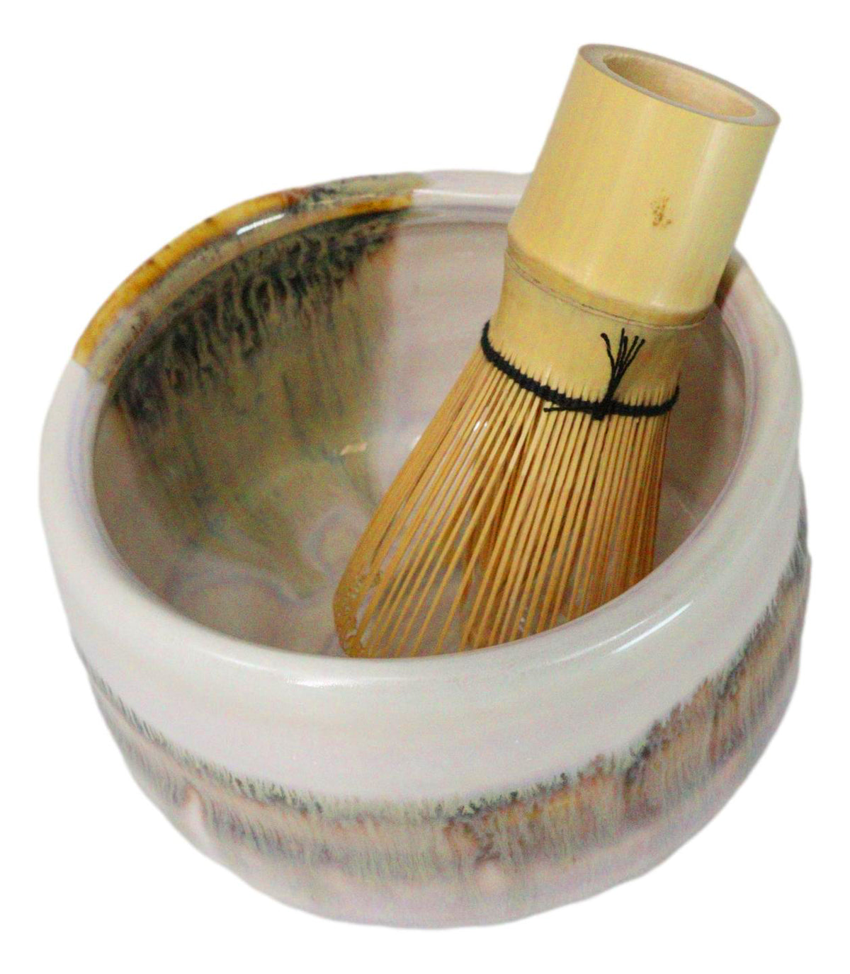 Traditional Brown Earth Ceramic Japanese Matcha Green Tea Bowl Whisk & Scoop Set