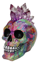Punk Rock Rainbow Tie Dye Skull With Colorful LED Mohawk Crystal Hair Figurine