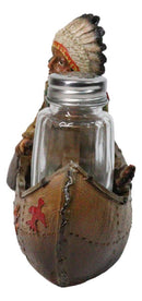 Native American Indian Chief In Canoe Boat Salt and Pepper Shaker Holder Set