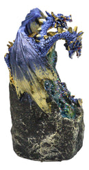 Blue Dragon On Faux Geode Crystal Mountain LED Backflow Incense Burner Figurine