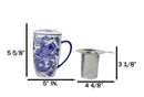 Blue Koi Fish In Water 15oz Porcelain Tea Mug With Lid Stainless Steel Infuser