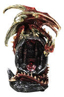 Fantasy Red Gold Dragon On Giant Egg LED Cavern With Medieval Castle Figurine