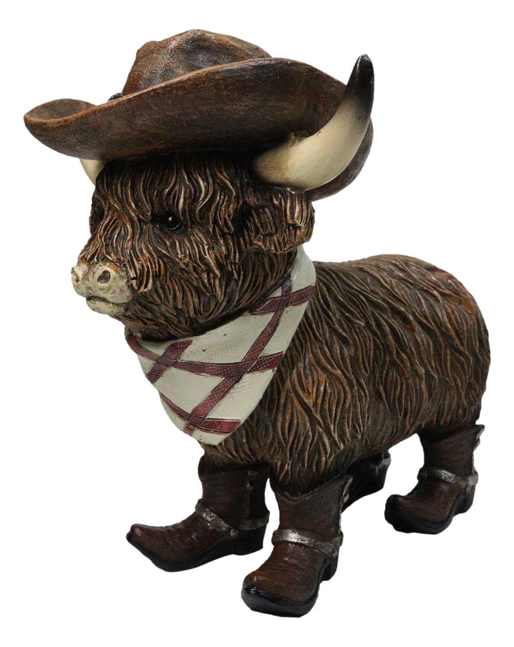 Western Scottish Highlands Cattle Cow Turquoise Rock Cowboy Hat Boots Figurine