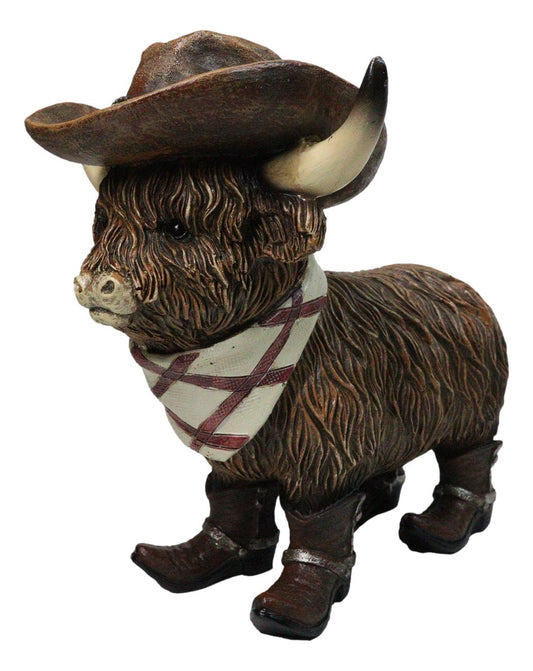 Western Scottish Highlands Cattle Cow Turquoise Rock Cowboy Hat Boots Figurine