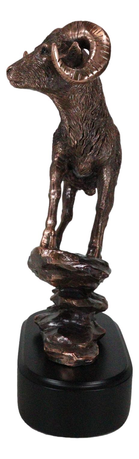 Ebros Gift Country Wildlife Animal Taxidermy Bighorn Sheep Ram Climbing on Sloping Rock Statue with Trophy Base 12" H Bronze Electroplated Resin Figurine Cabin Lodge Cottage Themed Decor Accent