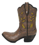Western Yellow Butterfly and Flowers Faux Leather Cowgirl Boot Vase Figurine