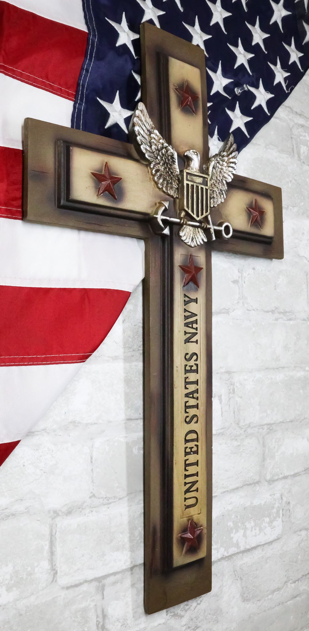Large Patriotic United States Navy Eagle and Anchor Emblem Wall Cross Plaque