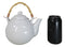 Sleek White 35oz Bone China Ceramic Tea Pot Teapot With Bamboo Handle Collection