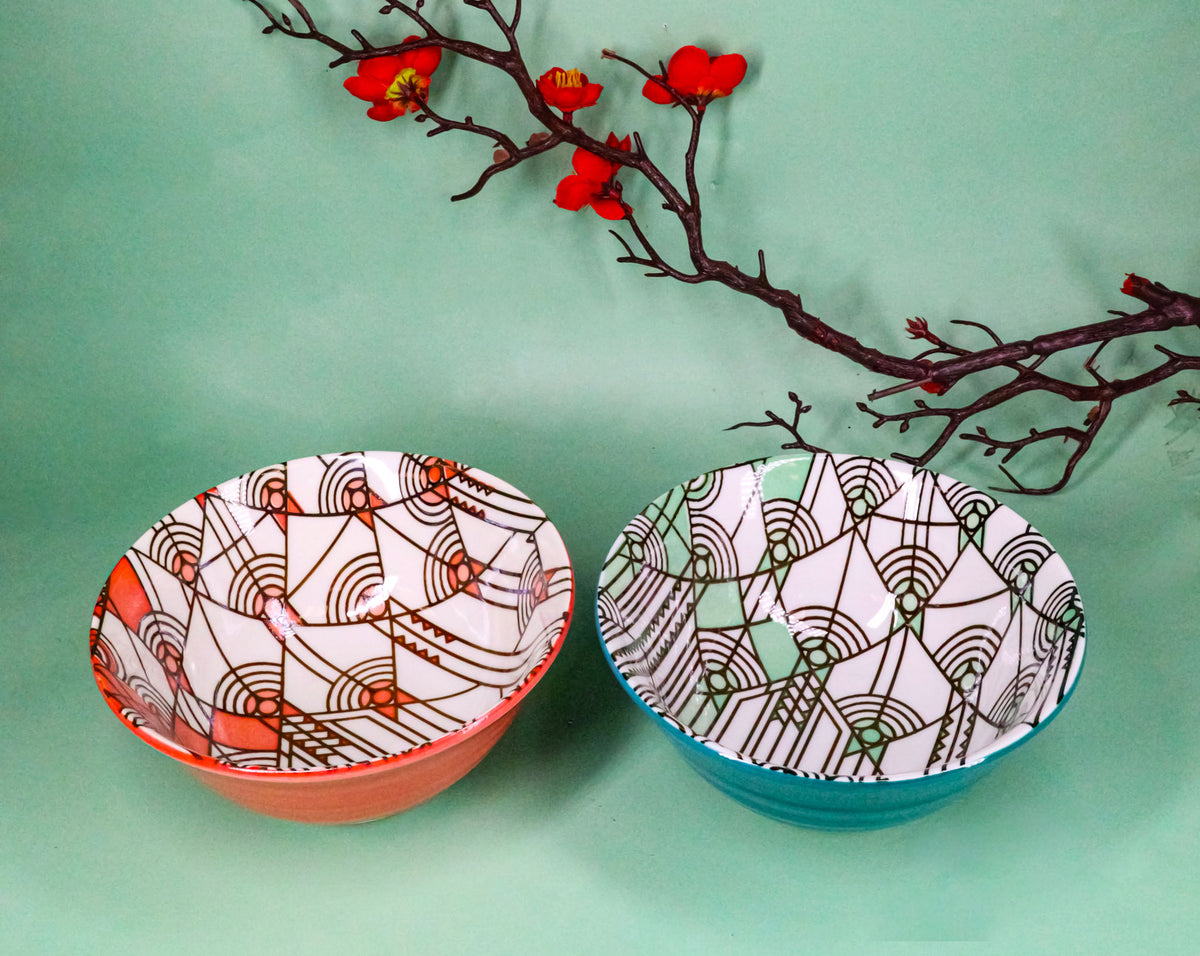 Pack Of 2 Made In Japan FLW April Showers Orange And Green Porcelain Bowls 18oz