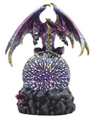 Purple Silver Gold Wyvern Dragon On Rocky Cliff With LED Optic Ball Figurine