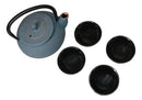 Sky Blue Hobnails Textured Petite Cast Iron Teapot 10oz With 4 Mini Tea Cups Set