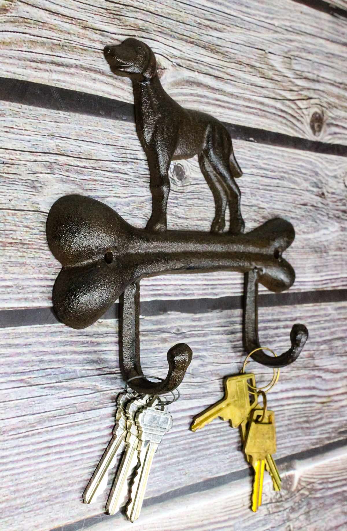 Pack of 2 Cast Iron Rustic Abstract Faithful Dog with Bone Double Wall Hooks
