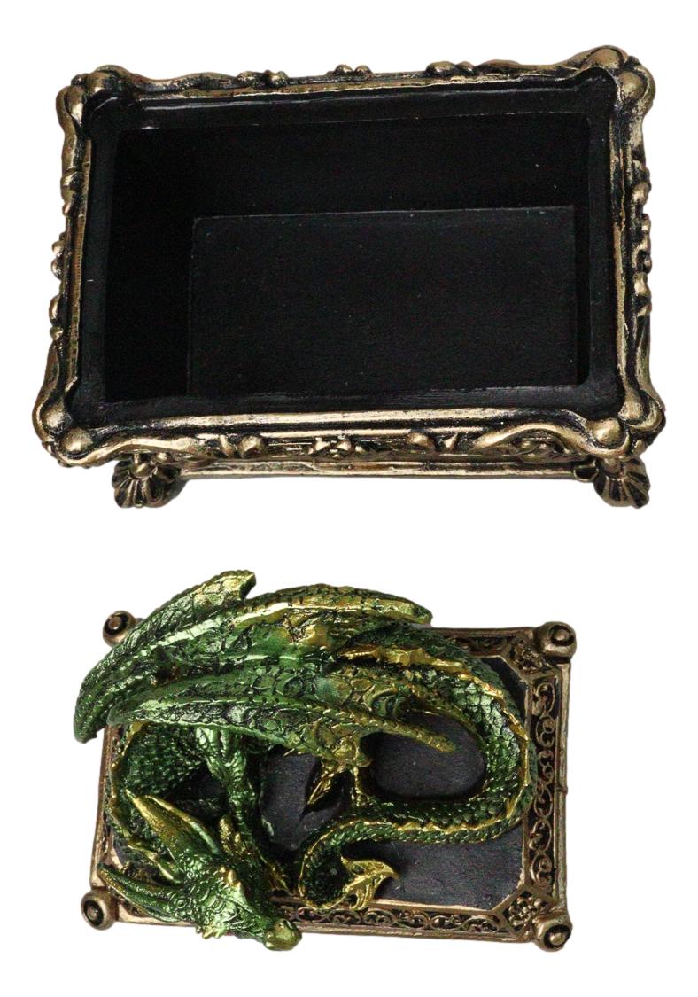 Green Dragon Decorative Jewelry Trinket Box with Sleeping Dragon on Gothic Tomb