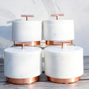 Set Of 4 Marble And Copper Hardware Round Canister Container Storage Jars W/ Lid