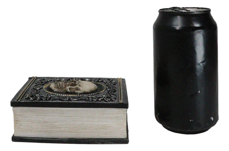 Gothic Macabre Skull Face With Scrollwork Book Shaped Decorative Trinket Box