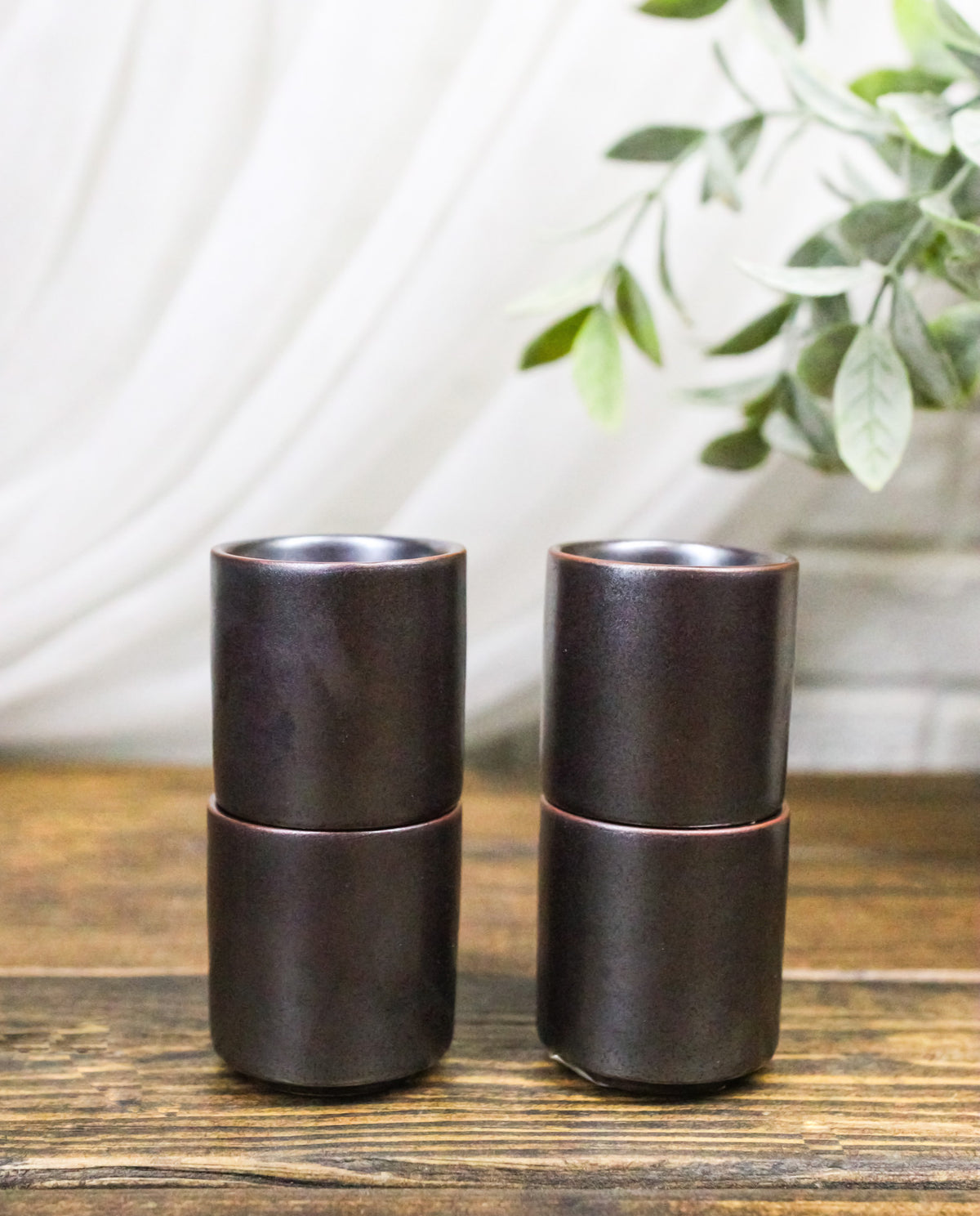 Set of 4 Iron Black Clay Tetsu Kesho Porcelain 1.25oz Ochoko Yuzu Cups