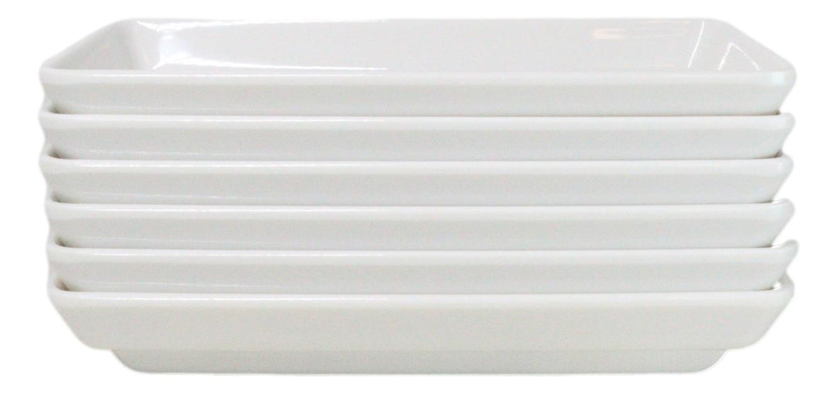 Pack Of 6 White Neta Zara Sushi Case Sashimi Plates With Drip Holes 8" By 3.75"