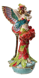 Tropical Floral Peacock Fairy Pewter Austrian Crystals Trinket Jewelry Box