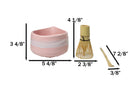 Pink White Brushstroke Ceramic Japanese Matcha Green Tea Bowl Whisk & Scoop Set