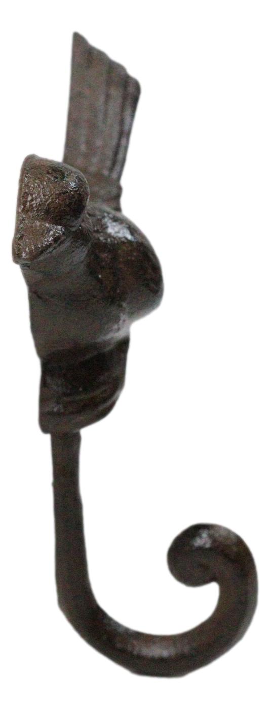 Set Of 2 Rustic Cast Iron Morning Song Bird On Branch Wall Coat Towel Hook Decor