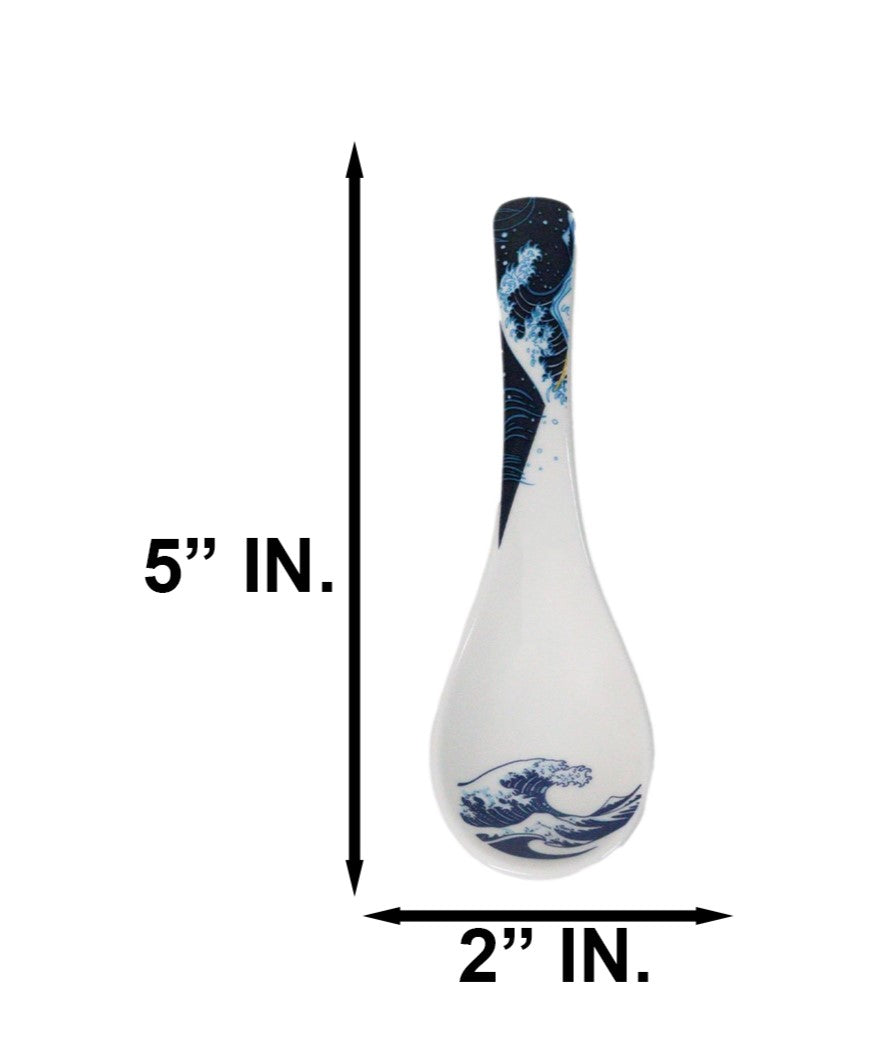Set of 6 Great Wave Hokusai Porcelain Asian Soup Spoons Japanese Ramen Pho