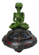 Green Roswell Alien On Spaceship Saucer Incense Burner Decorative Box Figurine