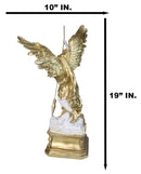 Renaissance Art Golden Large Archangel Saint Michael With Long Spear Statue 19"H